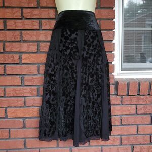 Basil & Maude Midi Skirt Sz 6 Black Velvet Mesh Beaded Witchy Gothic Whimsigoth